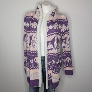 NWOT My Melody Kuromi Sanrio Purple Pink Hooded Open Cardigan L